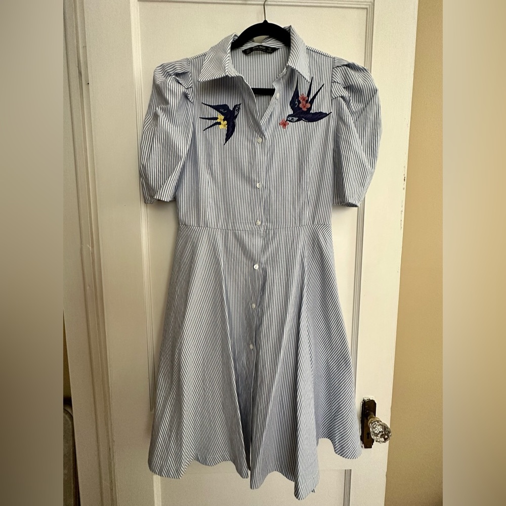 Zara Blue Midi Dress with Bird Embroidery - Picture 6 of 7